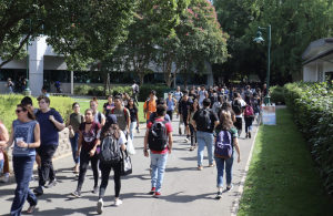 Sac State students crowd the walkway near Placer Hall during the fall 2019 semester. The California State University system has suspended all international and non-essential domestic travel for all campuses and auxiliary organizations until May 31. 
