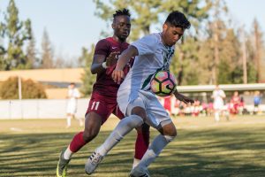 Former Sac State defender Abraham Rosales shields the ball away from former Sac Republic FC forward Gabe Gissie during a friendly match at Hornet Field on Wednesday, March 1, 2017. It was recently announced that MLS may be coming to Sacramento very soon.