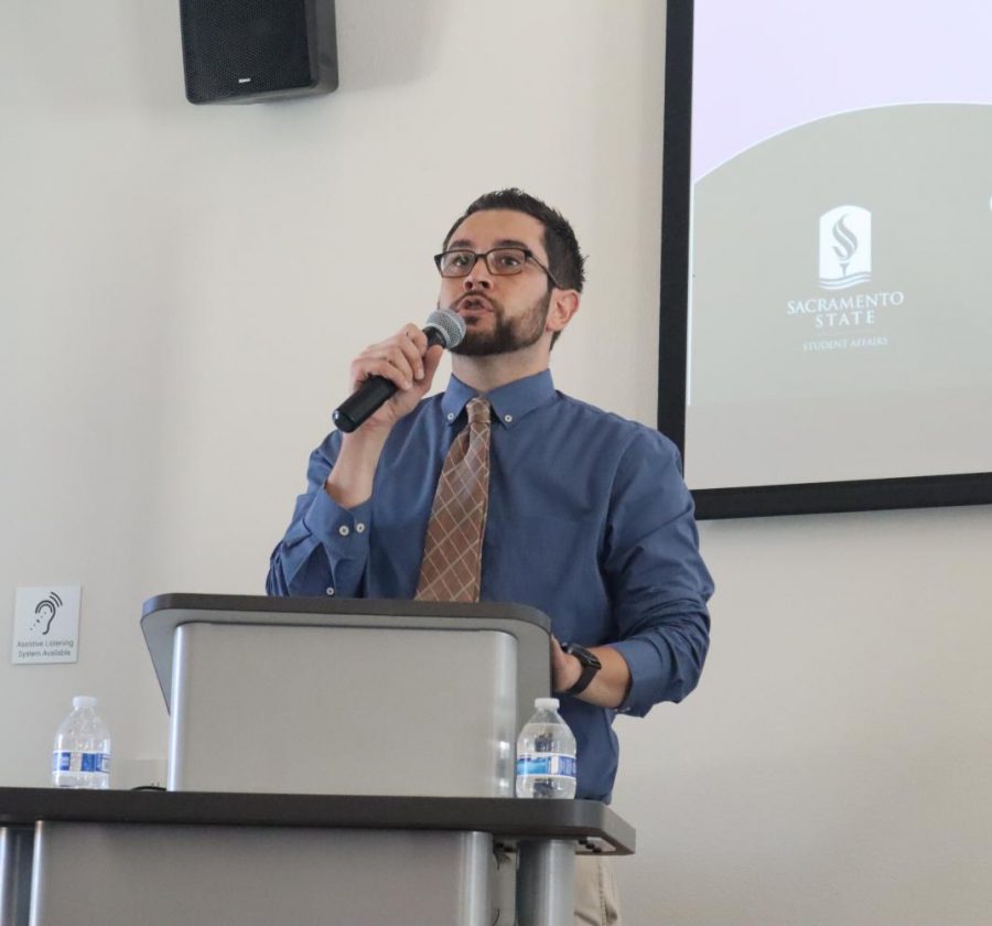 Erik Ramirez, program coordinator of the Dreamers Resource Center, speaks to guests Friday, Sept. 6 during the DRC open house. Ramirez is a DACA recipient that graduated in May 2019 and became the full-time coordinator for the Dreamers’ Resource Center.