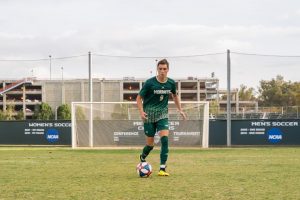 Sac State sophomore forward Benji Kikanovic dribbles the ball Saturday, Oct. 19 at Hornet Field. Kikanovic currently has 4 goals and one assist in the 2019 season.