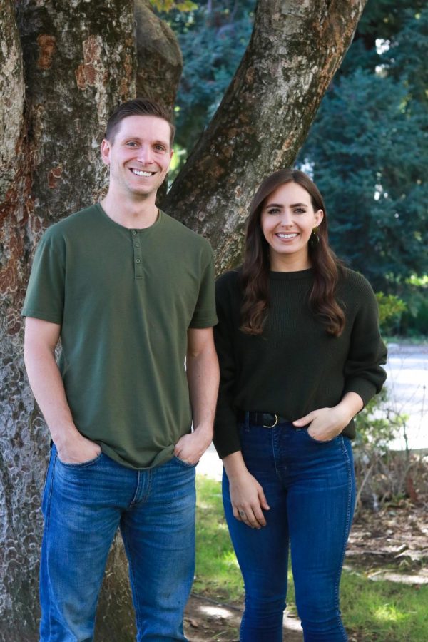 Dave "Deuce" Mason and Morgan "Mo" Ragan pose for a photo Wednesday, Oct. 17 at Sacramento State. Deuce and Mo each attended Sac State before breaking into the sports media world.