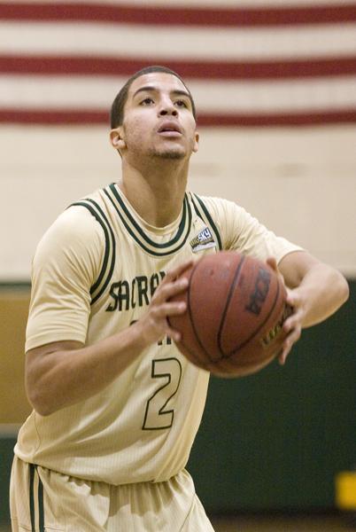 Cody Demps prepares to shoot a free throw against Southern Utah during his freshman year at Sac State. Demps played four seasons on the mens basketball team and also played football while at Sac State.