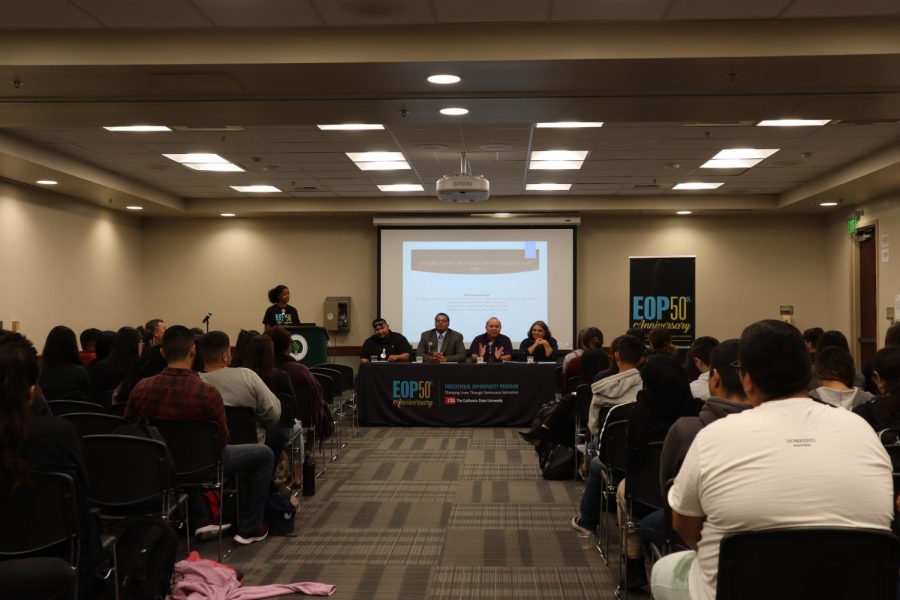 Sac State Alumni tell current students about their experiences at EOPs Open Mic Event Monday. The event was part of the celebration of the programs 50th anniversary.