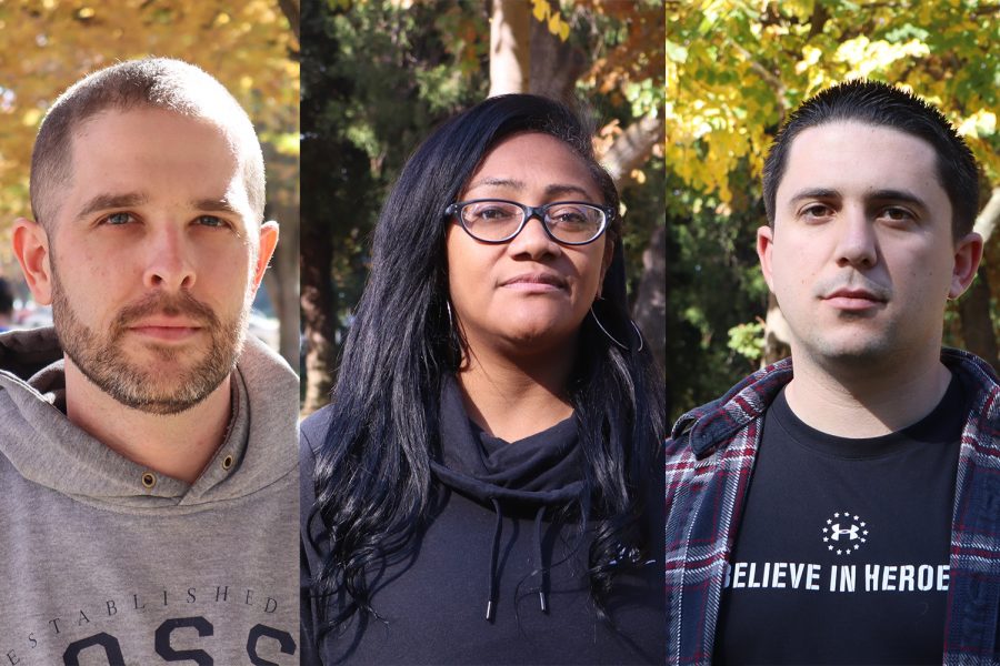 From left to right, in this photo illustration are Sac State student veterans John Rayome, Christina Seui and Jacob Owen.