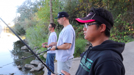 From left, Sac State Bass Fishing Club members Ilya Guryanov, Christopher Orgon and Aaron Nguyen fish by the Guy West Bridge Oct. 22. The club took first and second place in the Fishing League Worldwide Tournament on the California Delta.