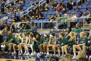 The Hornets bench watches their starters build an early lead in the first half of their season opener against Nevada on Saturday, Nov. 9 at Lawlor Events Center in Reno, Nevada. Sac State lost 73-67 to San Jose State on the road Sunday.