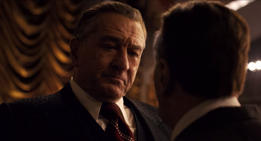 Robert+De+Niro+and+Al+Pacino+in+Martin+Scorseses+The+Irishman.+De+Niro+plays+the+real-life+figure+Frank+Sheeran%2C+a+mafia+heavy+rumored+to+killed+Jimmy+Hoffa.+Screenshot+via+Netflix.