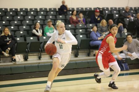 Sac State sophomore guard Summer Menke sprints past Southern Utah senior guard Rebecca Cardenas against the Thunderbirds on Saturday, Jan. 18 at the Nest. The Hornets won 74-67 at Eastern Washington on Saturday afternoon.