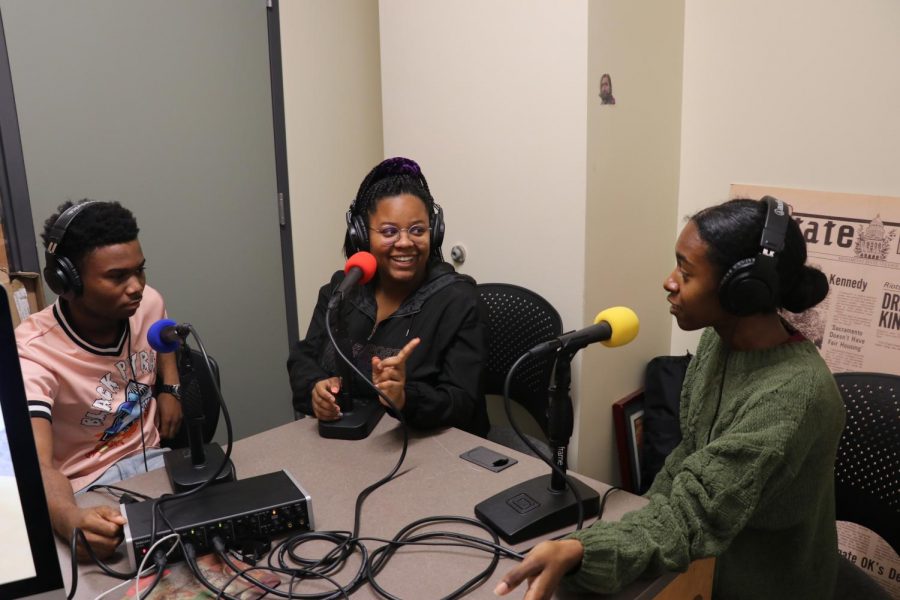 From left to right: Staff writer Nijzel Dotson,  freshman criminal justice major Hannah Rowlett and diversity and identity reporter Kayleen Carter. On Feb 5, 2020 they discussed the Black student experience at Sac State for this weeks episode of The State Hornet News Podcast. 