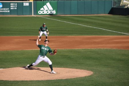 Sac State junior pitcher Scott Randall throws a pitch against UC Santa Barbara on Saturday, Feb. 15 at John Smith Field. The Hornets lost two of three games to the Gauchos.