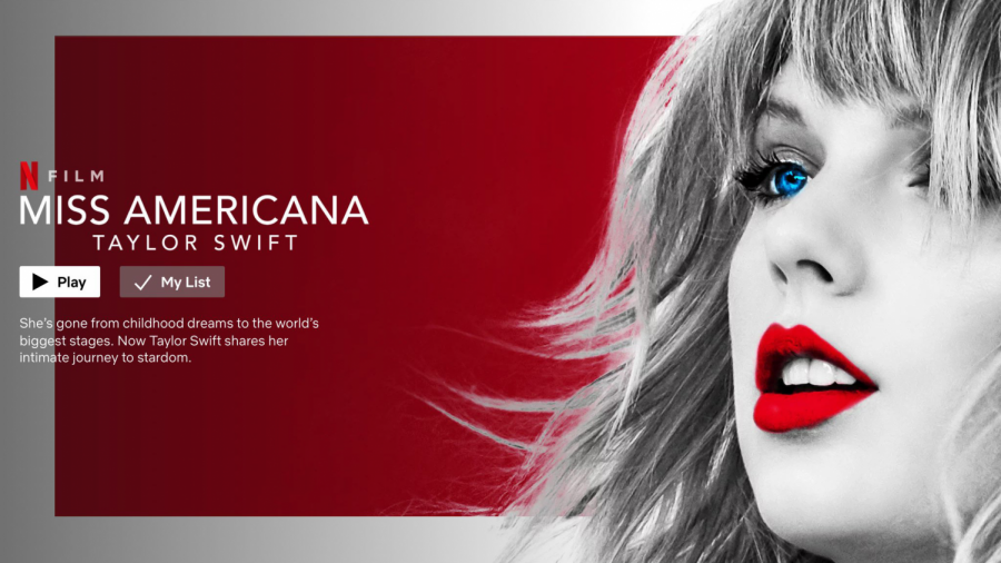 Netlfix banner for Taylor Swifts documentary Miss Americana which premiered on the streaming site on Jan. 31. The documentary shows intimate parts of her life and what it is like to be a megastar. 
Photo via Netflix