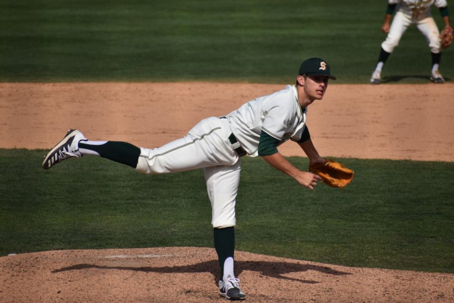 Sac State sophomore pitcher Travis Adams throws a pitch against Santa Clara on Sunday, March 1 at John Smith Field. The Hornets and Broncos split the four-game series.