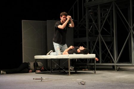 Chris Kamas (Romeo) and Harrison Moore (Juliet) perform the closing scene of Romeo and Juliet at a rehearsal on March 9, 2020. The show has been canceled due to concerns about the spread of the coronavirus. 