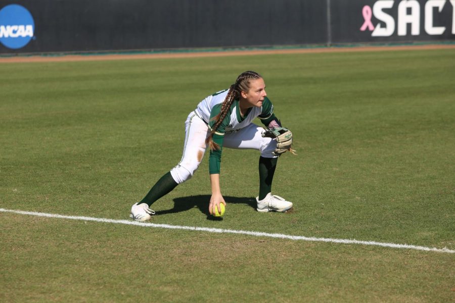 Sac State sophomore shortstop Shea Graves picks up a ball against California Baptist at Shea Stadium on Friday, Feb. 7. The NCAA voted Monday to extend eligibility for spring season student-athletes whose seasons were cut short by the COVID-19 outbreak.
