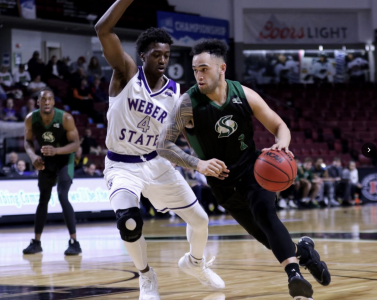 Sac State senior guard Izayah Mauriohooho-Le’afa dribbles the ball down court against Weber State on Wednesday, March 11 at CenturyLink Arena. Sac State spring sports teams seasons have been suspended indefinitely due to the outbreak of the coronavirus. 