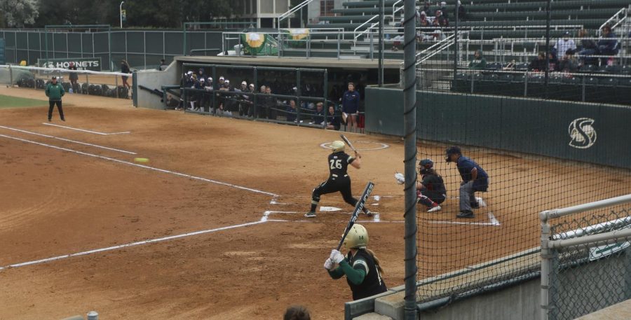 Junior infielder Mo Spieth hits her fourth home run of the season during the Capital Classic Tournament on Sunday, March 1 at Shea Stadium. The Hornets took home two wins during the tournament over the weekend.