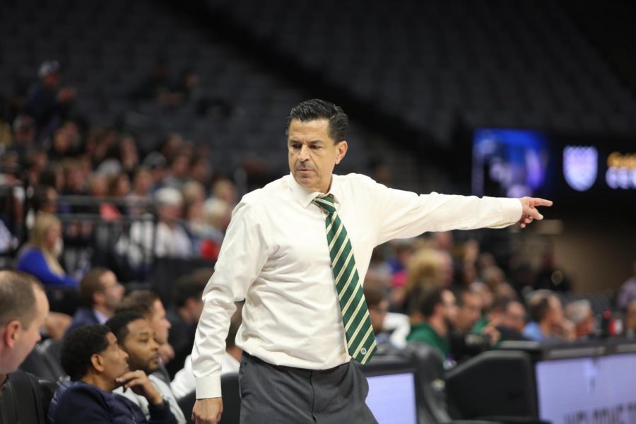 Sac State head coach Brian Katz instructs one of his players to enter the game against UC Davis at Golden 1 Center on Wednesday, Nov. 20, 2019. Katz recently signed a multi-year extension with the Hornets.