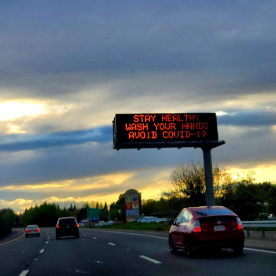 Signs are displayed on I-80 near Dixon as a reminder to drivers to stay healthy during the COVID-19 pandemic. Less drivers have been on the freeway since the stay-at-home was put in place. Photo Credit: Ashton Byers