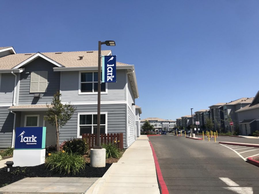 Entrance to the Lark Sacramento, a common apartment  complex that many Sac State students reside. Photo was taken on April 16, 2020 by Khala Clarke  