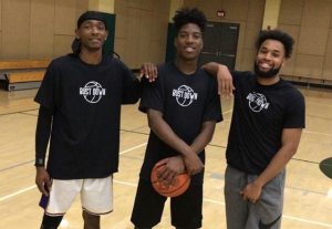 Oku Best-Wilson, Ben Smith, and Presley Ehezue (left to right) pose for a photo. The three friends met playing intramural basketball at The WELL. 