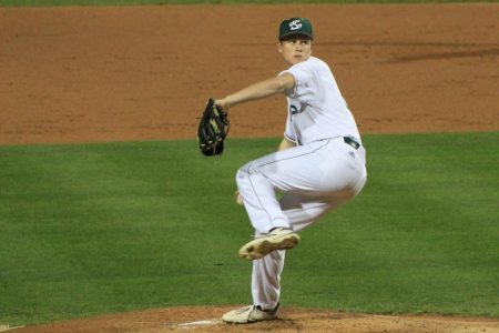 Sac State pitcher Parker Brahms prepares to throw a pitch during his sophomore year against Santa Clara University at John Smith Field on Saturday, March 10, 2018. Brahms is currently a senior and inactive due to the cancellation of spring athletics.