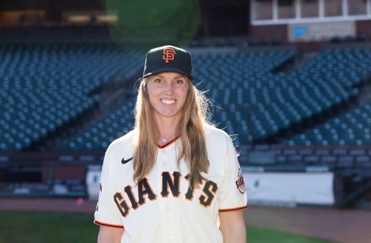 Sac State alumna Alyssa Nakken poses for a photo at Oracle Park. Nakken made history when she was named as the first female MLB coach.