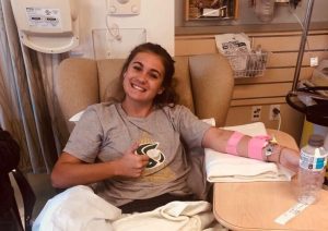 Sac State soccer player Christina Lazar poses at Kaiser Hospital in Roseville. Lazar was diagnosed with a rare blood disease and had to heal from a torn ACL before she could return to playing for Sac States team in March. Photo courtesy of Christina Lazar.