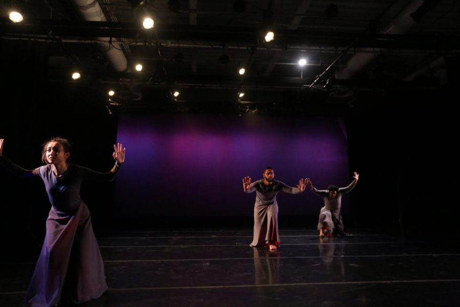 Sac State Students Joyce Vang, Miguel Forbes and Taylor Hill perform the dance Transfiguration by Bernard Brown in Sacramento/ Black Art of Dance (S/BAD). S/BAD was the last Department of Theatre and Dance performance of the spring semester. Photo courtesy of Bernard Brown.