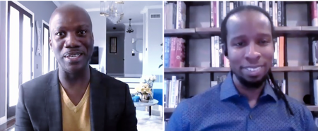 Shaun Harper (left) and Ibram X. Kendi were the keynote speakers for the Sacramento State Fall 2020 Convocation held on Tuesday, Sept. 29, 2020. Harper and Kendi shared their research and experience on the topic of anti-racism. Screenshots by Jenna Cooper via Zoom/collage by Max Connor.