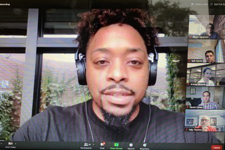 Donte Morris speaks to a virtual audience about him and his twin brother's app