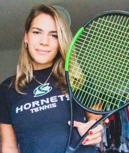 Captain of the Sac State womens tennis team Frana Ugarkovic poses with her racquet on Oct. 2, 2020. For health and safety reasons Ugarkovic is currently in Croatia practicing for senior season.
