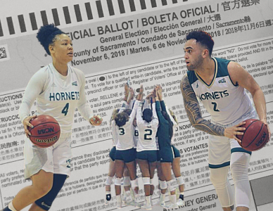 The Big Sky Conference told all of its member schools to give athletes the day off Nov. 3 to allow student-athletes the opportunity to vote on Election Day. Photos by Shaun Holkko, Luis Platero and Ian Edwards. Graphic made in Canva.