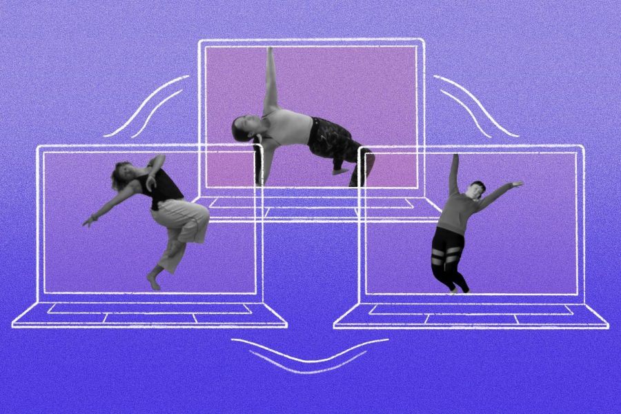 Dance+classes+were+not+approved+before+the+semester+to+take+place+in+person+leaving+students+to+learn+and+practice+their+routines+via+Zoom.+Graphic+by+Tara+Gnewikow