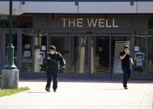 Students exit The WELL at Sacramento State on April 17, 2020. After temporarily closing due to COVID-19 in March 2020, the vision center, located in the WELL, was permanently closed December 2020.