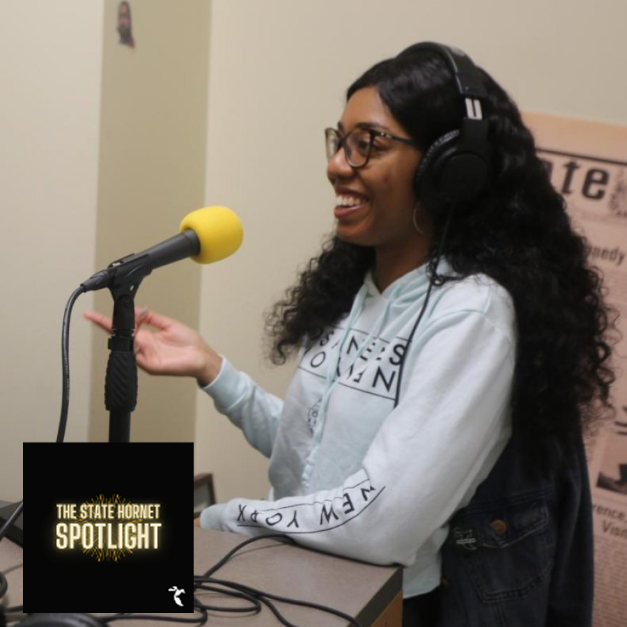 Shiavon Chatman in the State Hornet newsroom recording studio last semester. Chatman is now graduated and has a published book available on Gumroad.