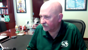 Sacramento State President Robert Nelsen addresses the Faculty Senate at a virtual meeting Thursday, Feb. 25, 2021. The Faculty Senate discussed the recently announced “CARmencement” and endorsing the ABC/No credit option for the spring and summer 2021 semesters. Screenshot taken via Zoom.