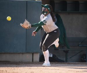 Outfielder Lewa Day practices her catching during a practice at the John Smith Field at Sac State on Friday, Feb. 7, 2021. Day is a sophomore on the team and also plays third base.