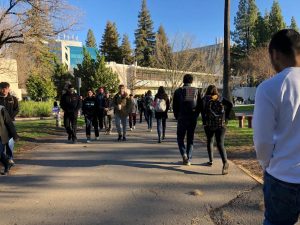 (File photo) Students walk across the library quad in May 2019. Sac State revealed this week that students returning to campus for the fall 2021 will not be required to have taken the COVID-19 vaccine.