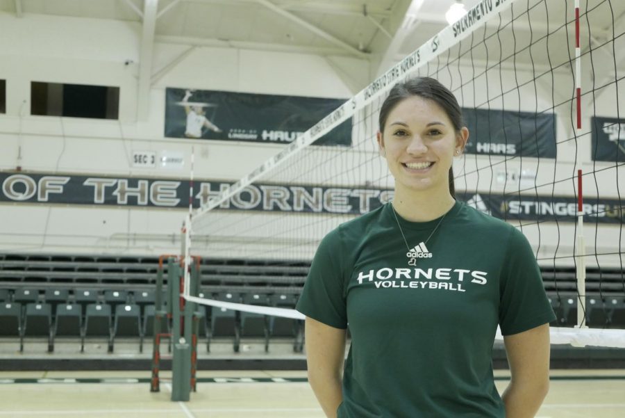 Interim assistant volleyball coach Courtney Hornsby after a home game against Eastern Washington at the the Nest on Saturday, March 6, 2021. As a Sac State senior, Hornsby was a second team All-Big Sky selection while leading the conference with a .369 hitting percentage.
