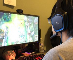 New member of the League of Legends Gold team Aaron BioBanana Than plays a game of LoL at his home. Members of the Gold team will play to practice for the MetaShift League, rank up or for fun.
