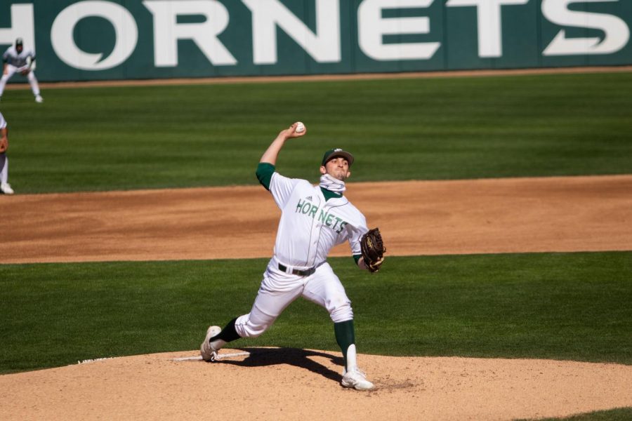 FILE+PHOTO%3A+Hornet+baseball+team+pitcher+Scott+Randall+pitches+against+Texas+State+on+February+27.+Randall+leads+the+team+in+wins+and+innings+pitched+and+is+tied+for+first+in+strikeouts.%0A