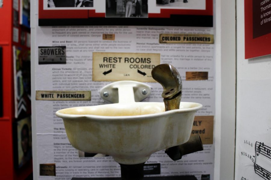 A water fountain from the Jim Crow era is displayed in The Sojourner Truth African Museum on Saturday, March 20, 2021. Jim Crow refers to laws that were racially aimed at Black Americans in the south during 20th century segregation.
