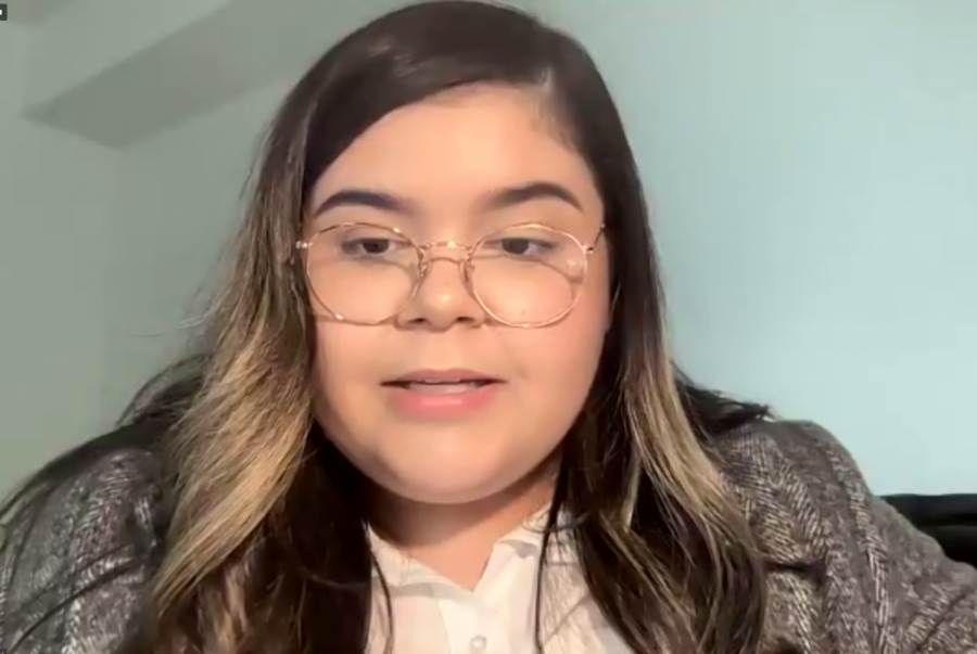 File photo: Samantha Elizalde discusses her platform centered on recovering from the pandemic on Friday, April 2, 2021. Elizalde was elected ASI president for the 2021-2022 school year Thursday. Photo taken via Zoom.
