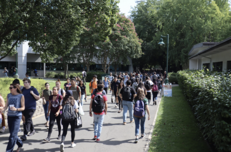 (File photo) Sacramento State students walking on campus by Mendocino Hall in September 2019. Students can now view proposed fall 2021 class schedules and course modalities on their Student Center, according to Provost Steve Perez.