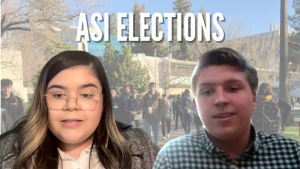 (Left to right) Samantha Elizalde and Michael Beller are both running to be Associated Students, Inc. President for the 2021-2022 school year. Voting in ASI elections takes place April 7 and 8 on the ASI website. Background photo by Shaun Holkko. Candidate photos by Michael Pacheco.