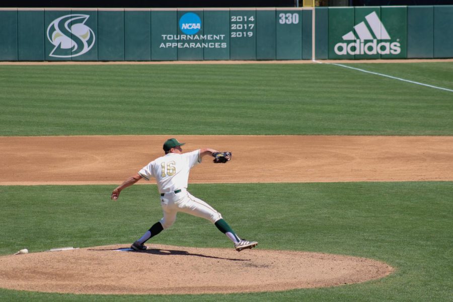  Sac State baseball player second year Ryan Tinsley pitches the ball during the game against Seattle University on Sunday, April 18, 2021. Sac State won the game by the score of 11-4.
