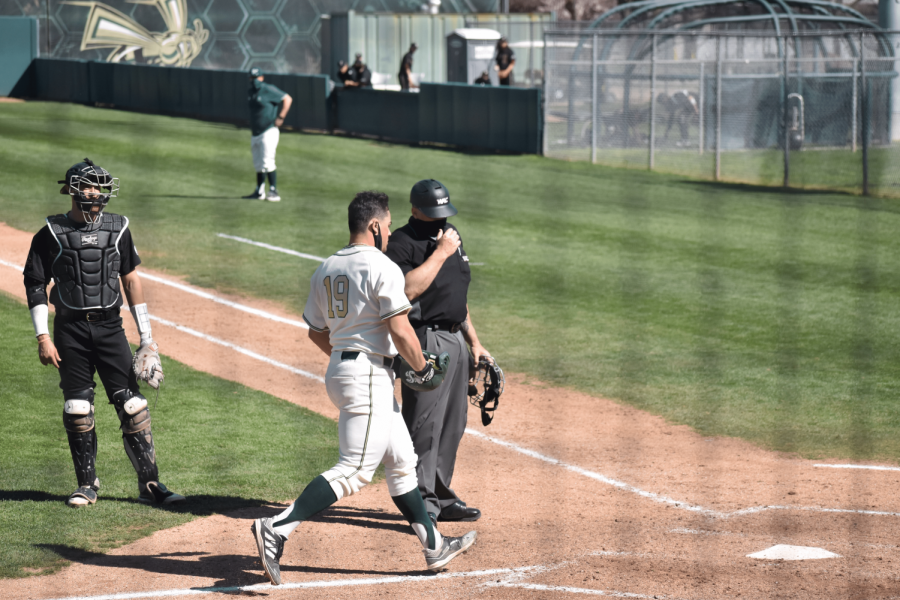 (File photo) Martin Vincelli-Simard crosses home plate following a home run against Texas State on February 28, 2021. The Hornets split their series against California Baptist University despite hitting six home runs over the weekend. 