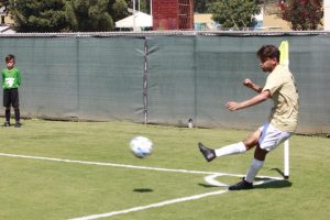 Sacramento State freshman midfielder Axel Ramirez shoots a corner in the first half of the game versus Gonzaga University on Sunday, Sept. 5, 2021 at the Hornet Soccer Field. Gonzaga beat the Hornets with a score of 1-0.
