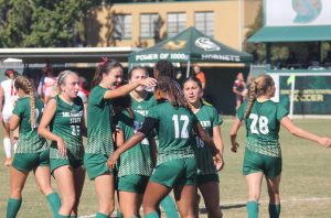 Sac State celebrates after senior forward Ele Avery scored the Hornets fourth goal of the match on Sunday, Oct. 10, 2021, at Hornet Field. Sac State defeated Eastern Washington 4-2 for their second Big Sky win on the season.
