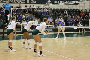 The Sacramento State women’s volleyball team plays against Boise State in the Sacramento State invitational tournament on Sept. 11, 2021. The team forced a comeback win against Idaho on Saturday to even their Big Sky Conference record.